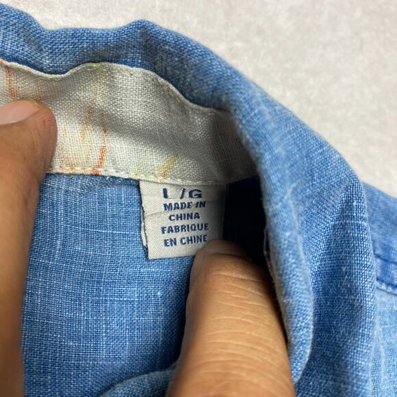 Tommy Bahama Linen Shirt L Blue Relax Short Sleeve Blue Beach Button Up - Picture 3 of 12